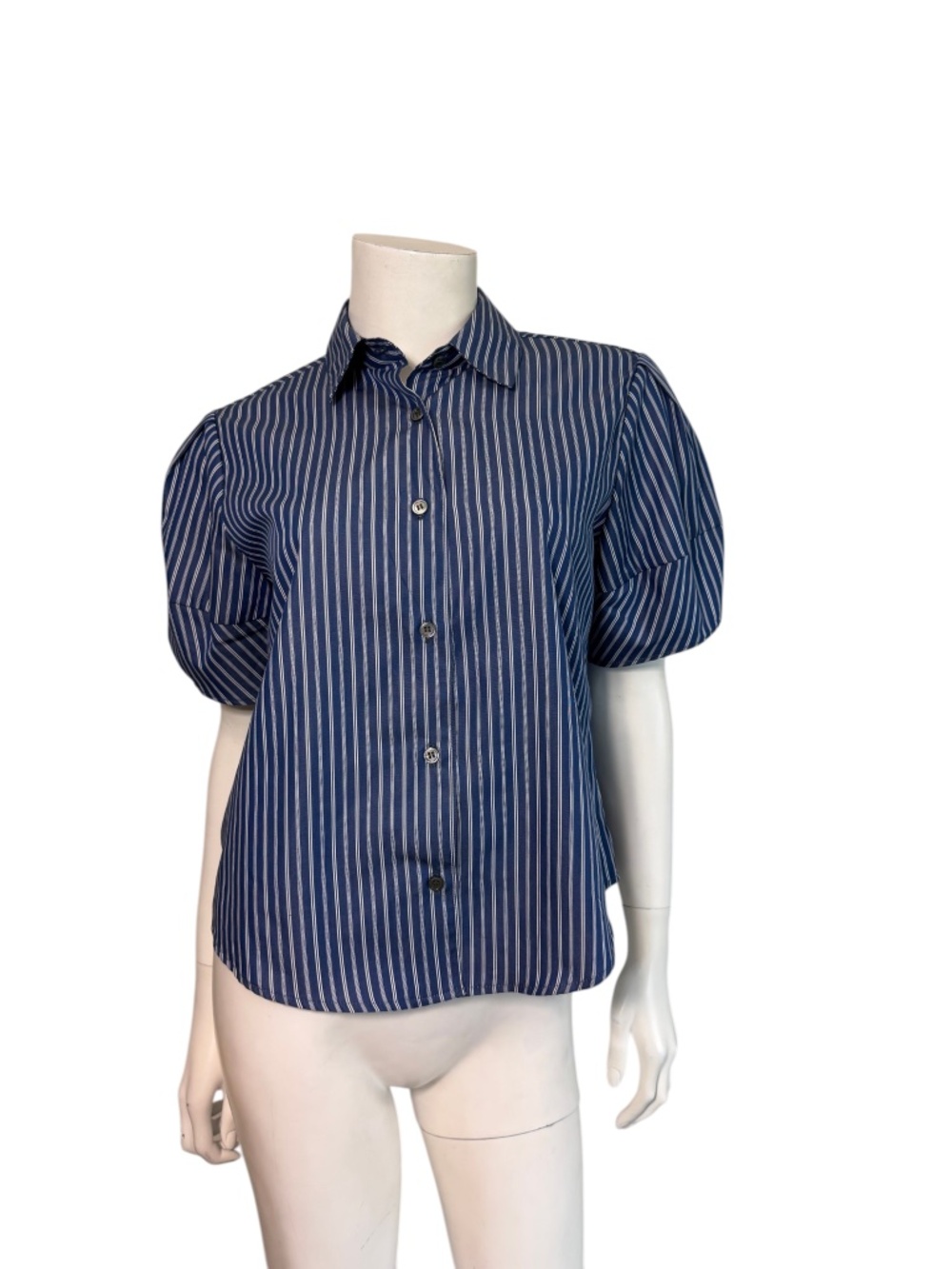 Mona Thalheimer Short Sleeve Button Down Blouse in Royal Blue/White Size S